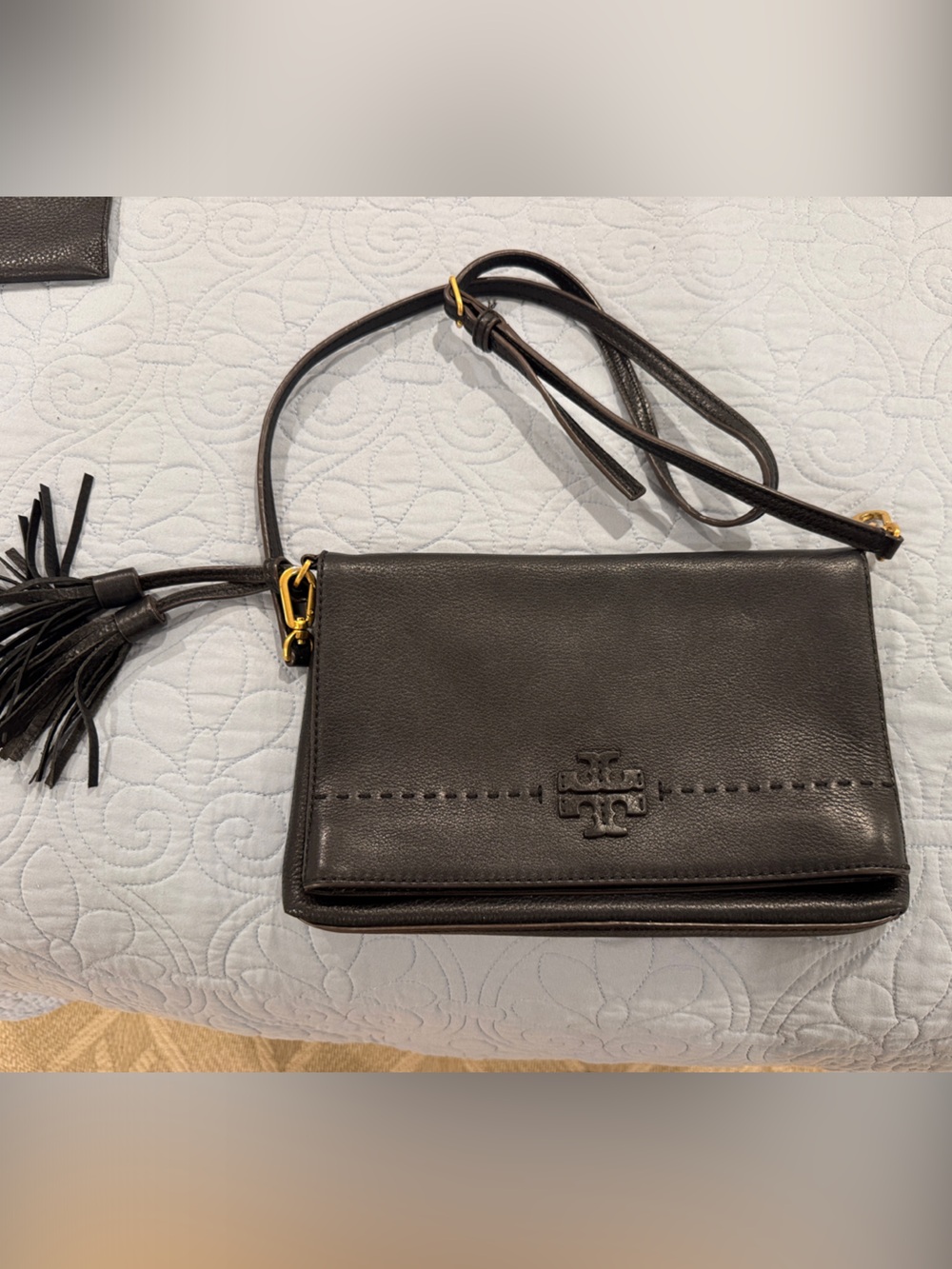 Tory Burch black Leather Crossbody with Tassel